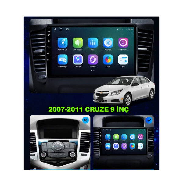 Chevrolet Cruze 2007-2011 Uyumlu 9 inç Siyah Multimedya