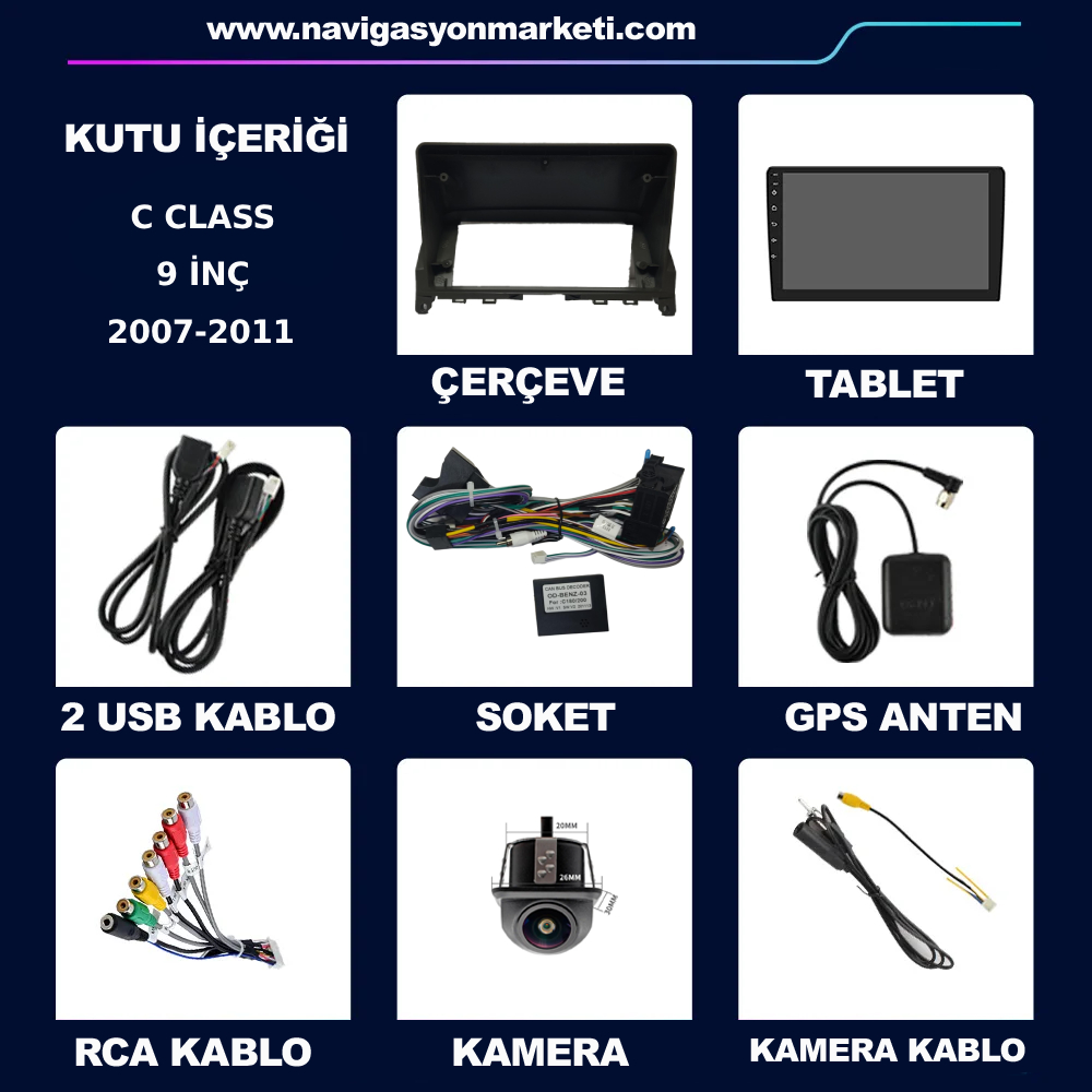 Mercedes C 2007-2011 Uyumlu 9 inç Multimedya - Görsel 8