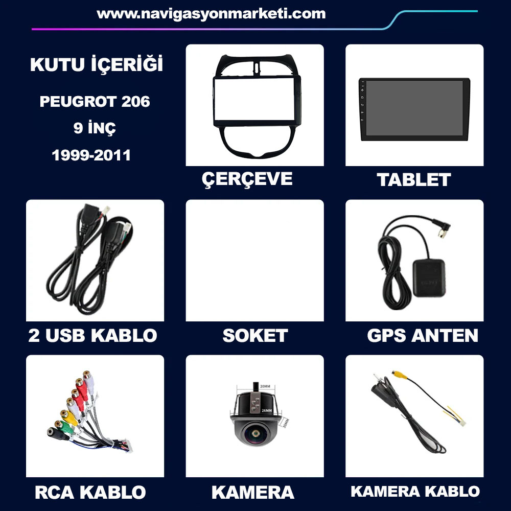 Peugeot 206 1999-2011 Uyumlu 9 inç Multimedya - Görsel 8